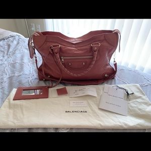 Balenciaga city with giant silver hardware in pink